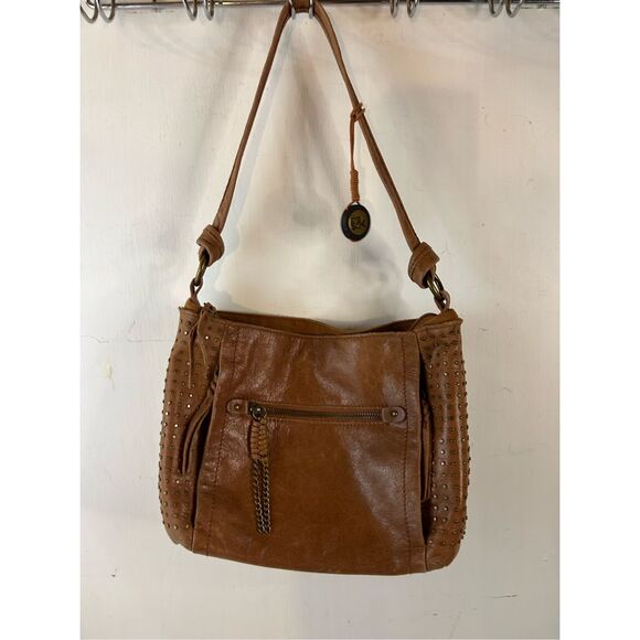 The Sak shoulder bag leather gold studs zipper purse - Picture 2 of 9